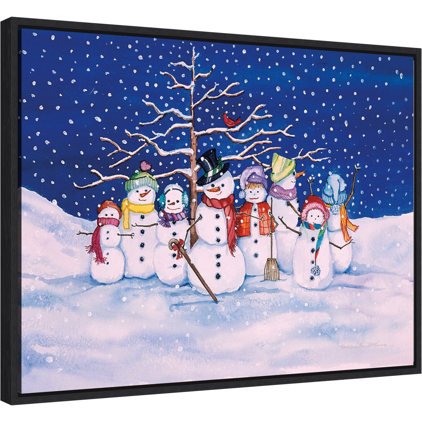 Snow Family by Kathleen Parr McKenna 24-in. W x 18-in. H. Canvas Wall Art Print Framed in Black