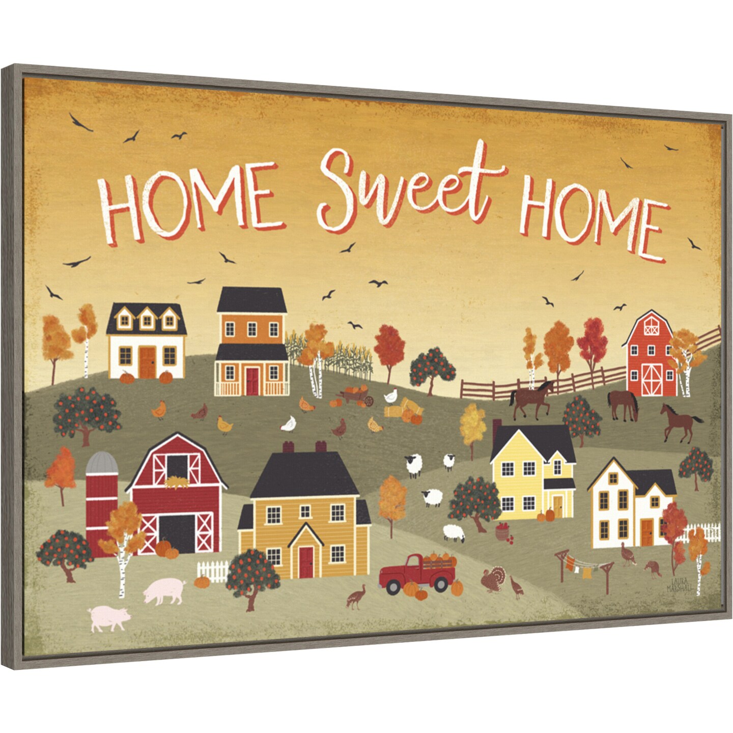 Harvest Village II by Laura Marshall 33-in. W x 23-in. H. Canvas Wall Art Print Framed in Grey