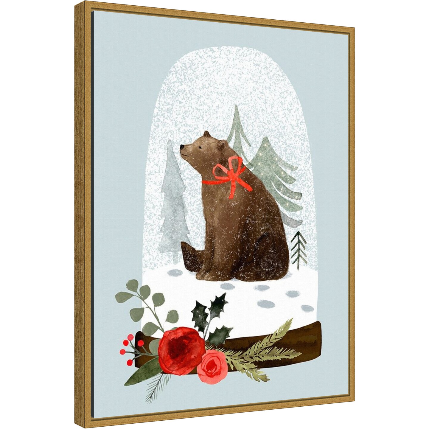 Snow Globe Village IV Bear by Victoria Barnes 18-in. W x 24-in. H. Canvas Wall Art Print Framed in Gold