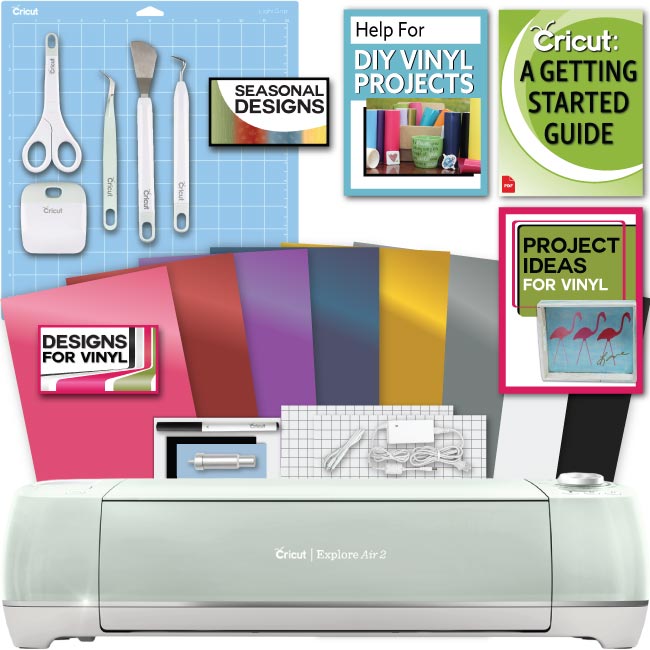 Cricut Explore Air 2 Machine Bundle Beginner Guide, Tool Kit, Vinyl Pack, Designs & Project
