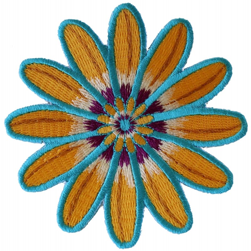 Patch, Embroidered Patch (Iron-On or Sew-On), Yellow Blue Flower, 3 x 3