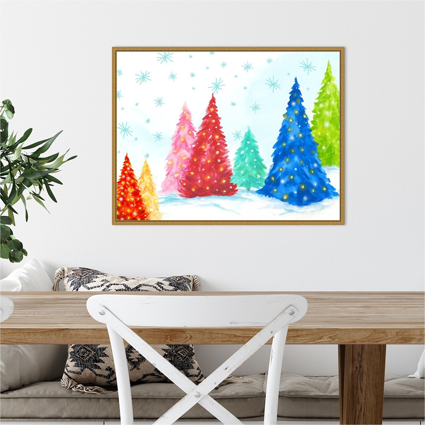 Magic Christmas Trees I by PI Studio 24-in. W x 18-in. H. Canvas Wall Art Print Framed in Gold