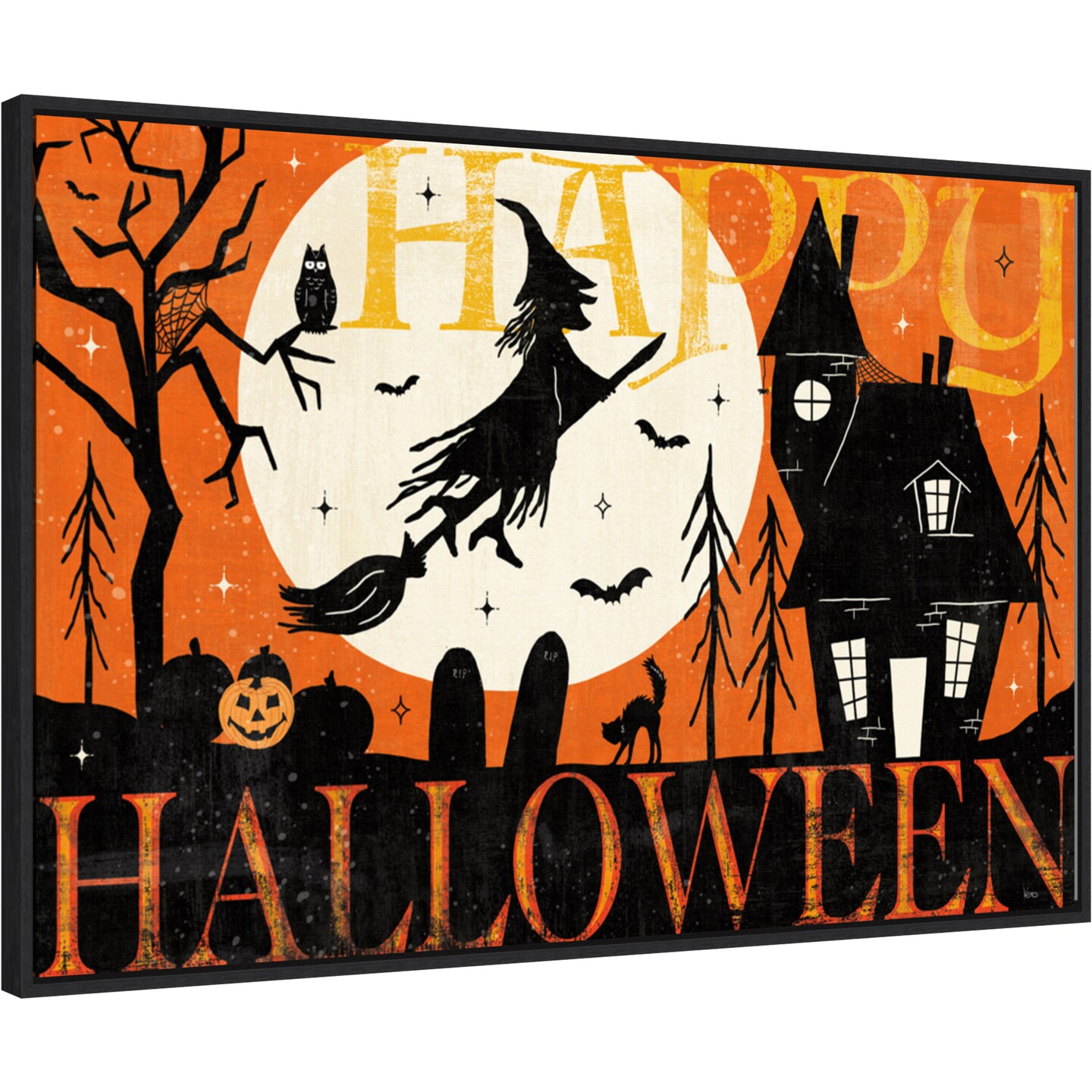 Halloween is Calling I by Veronique Charron 33-in. W x 23-in. H. Canvas Wall Art Print Framed in Black