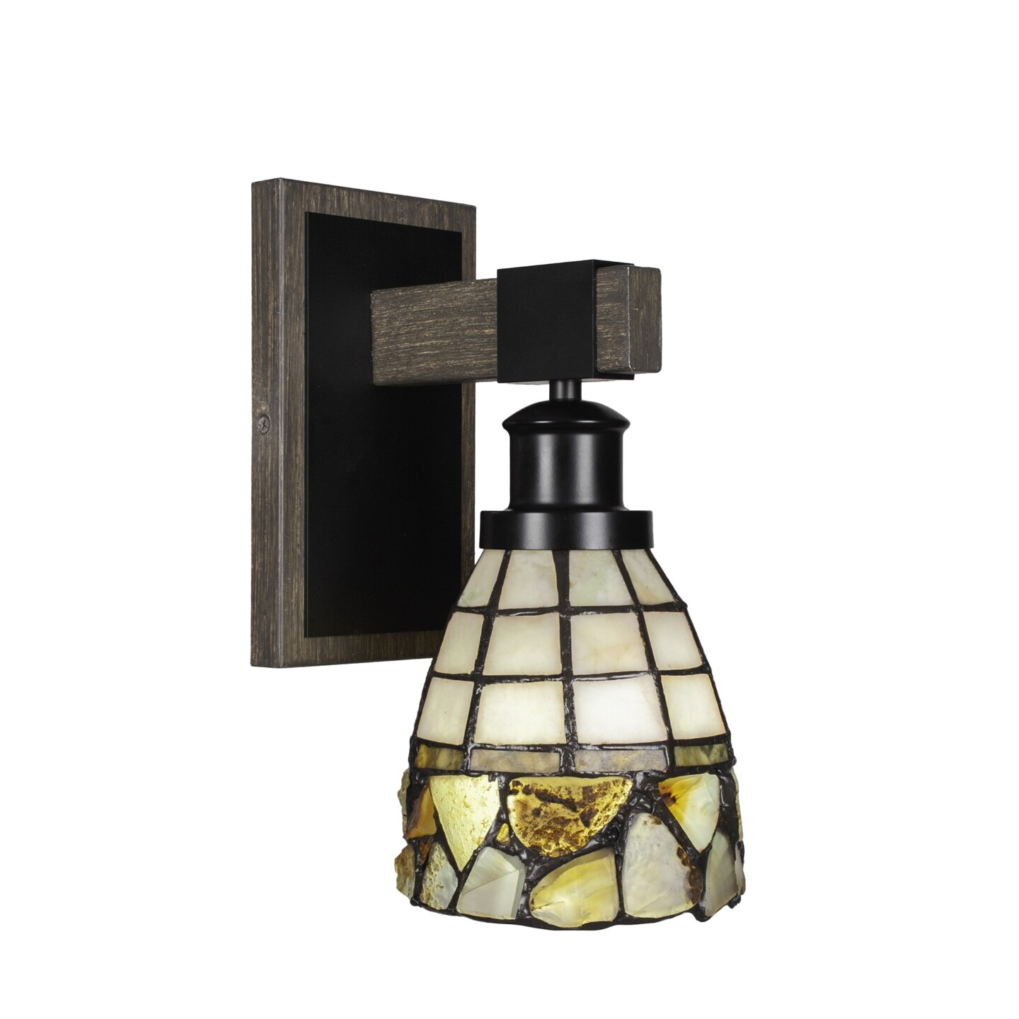 Tacoma 1 Light Wall Sconce In Matte Black &#x26; Painted Distressed Wood-look Metal With 7 Cobblestone Art Glass