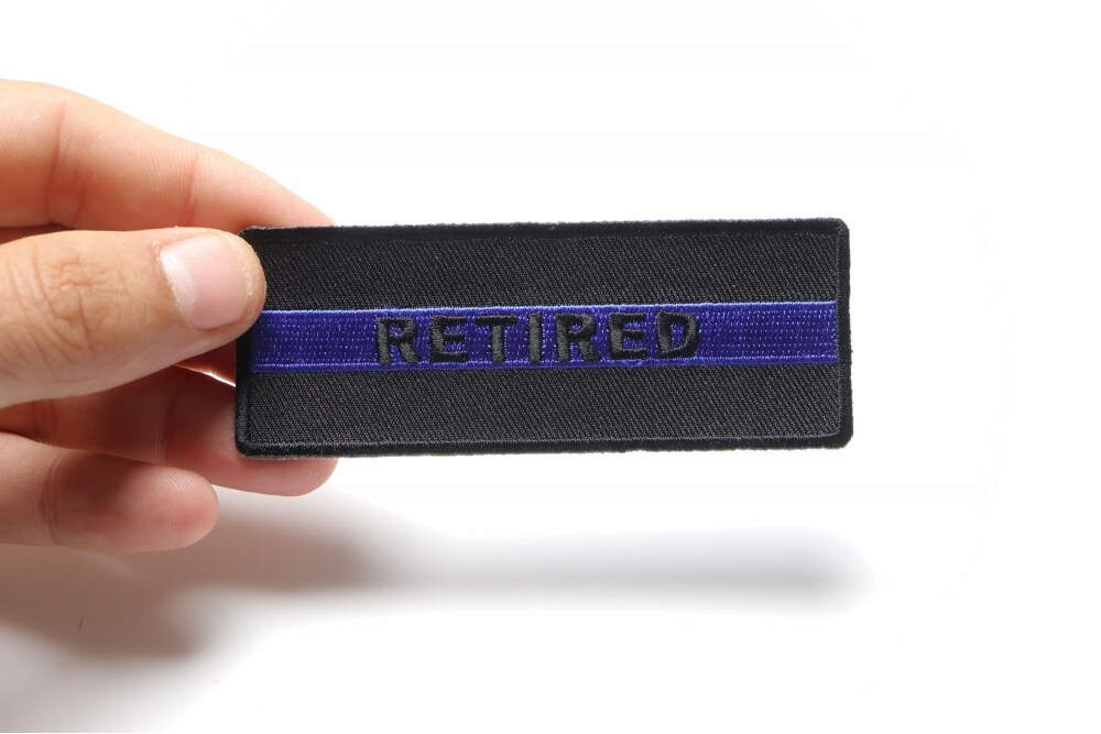 Patch, Embroidered Patch (Iron-On or Sew-On), Retired Police Officer Patch Thin Blue Line, 4&#x22; x 1.5&#x22;