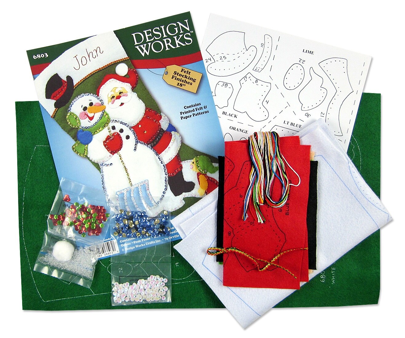 Design Works Felt Stocking Applique Kit 18" LongTop Hat Friends