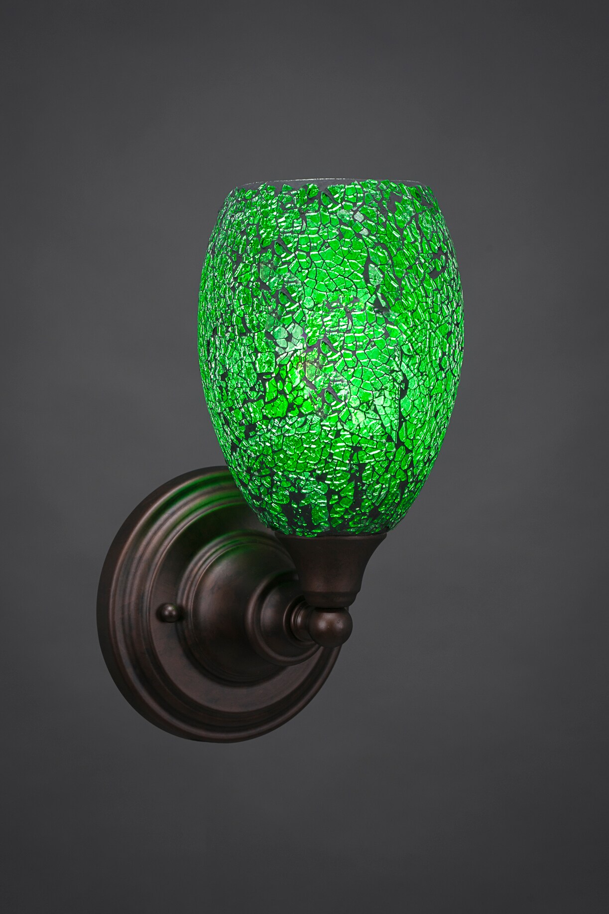 Wall Sconce Shown In Bronze Finish With 5 Green Fusion Glass