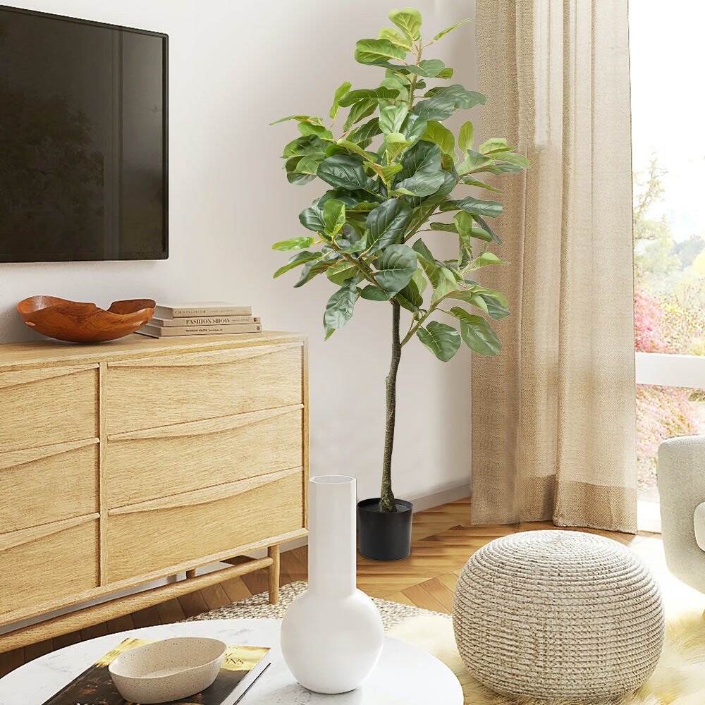 60&#x22; Faux Fiddle Leaf Fig Tree with Black Pot (2 Pack)