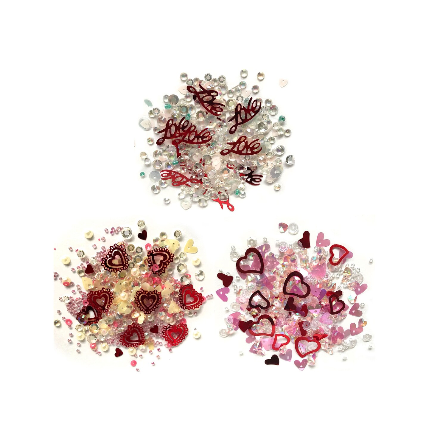 Buttons Galore Sparkletz® Embellishments Bundle, Iridescent Diamonds, Half Pearls, Sequins & Seed Beads Valentine's Day - 30 Grams