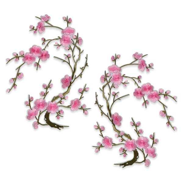 Pretty Plum Blossom Pair Iron On Embroidered Applique/Patch Patch