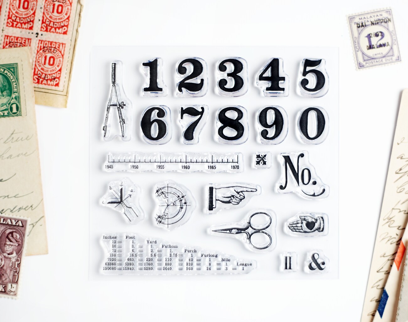 Vintage Numbers Small Clear Stamp Set 4x4 inch by Wintertime Crafts