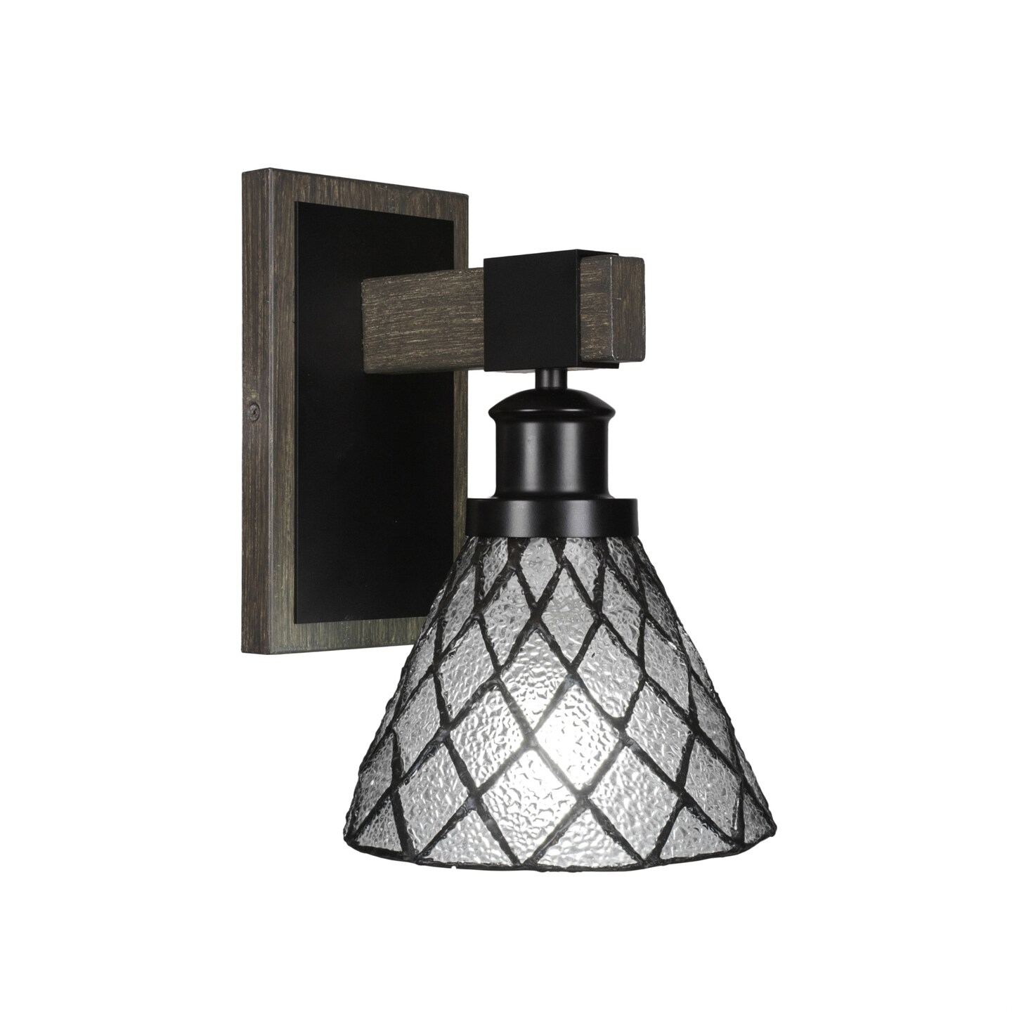 Tacoma 1 Light Wall Sconce In Matte Black &#x26; Painted Distressed Wood-look Metal With 7 Diamond Ice Art Glass