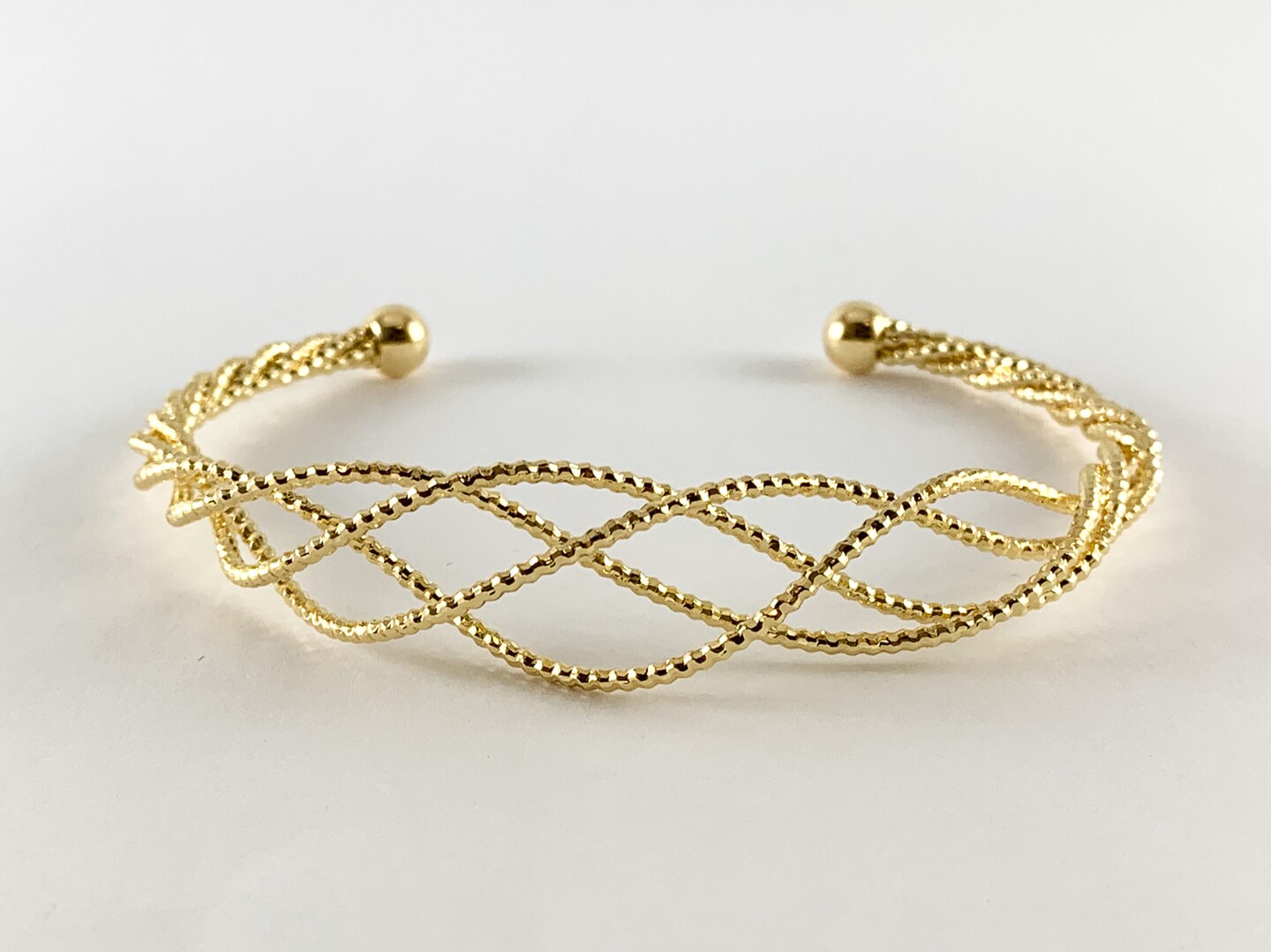 Real Gold 18K Plated Copper Twisted Filigree Shiny Adjustable Bracelet Cuffs 1 pc