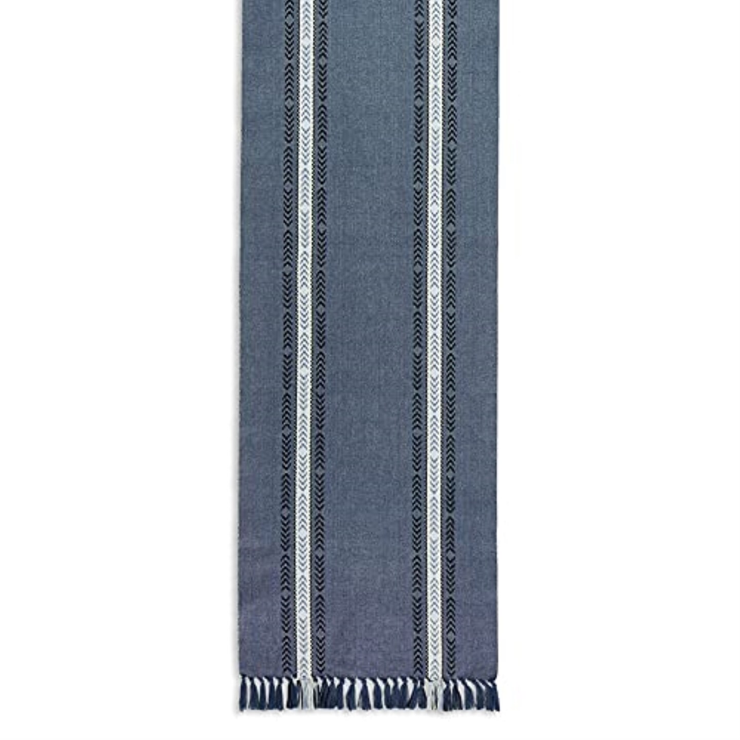 DII French Blue Dobby Striped Fringe Ribbed Table Runner 14x72
