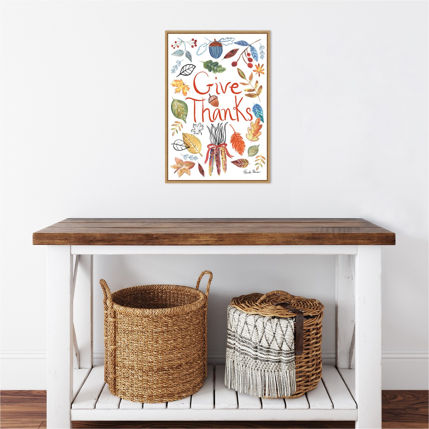 Hello Fall IV by Farida Zaman 16-in. W x 23-in. H. Canvas Wall Art Print Framed in Natural