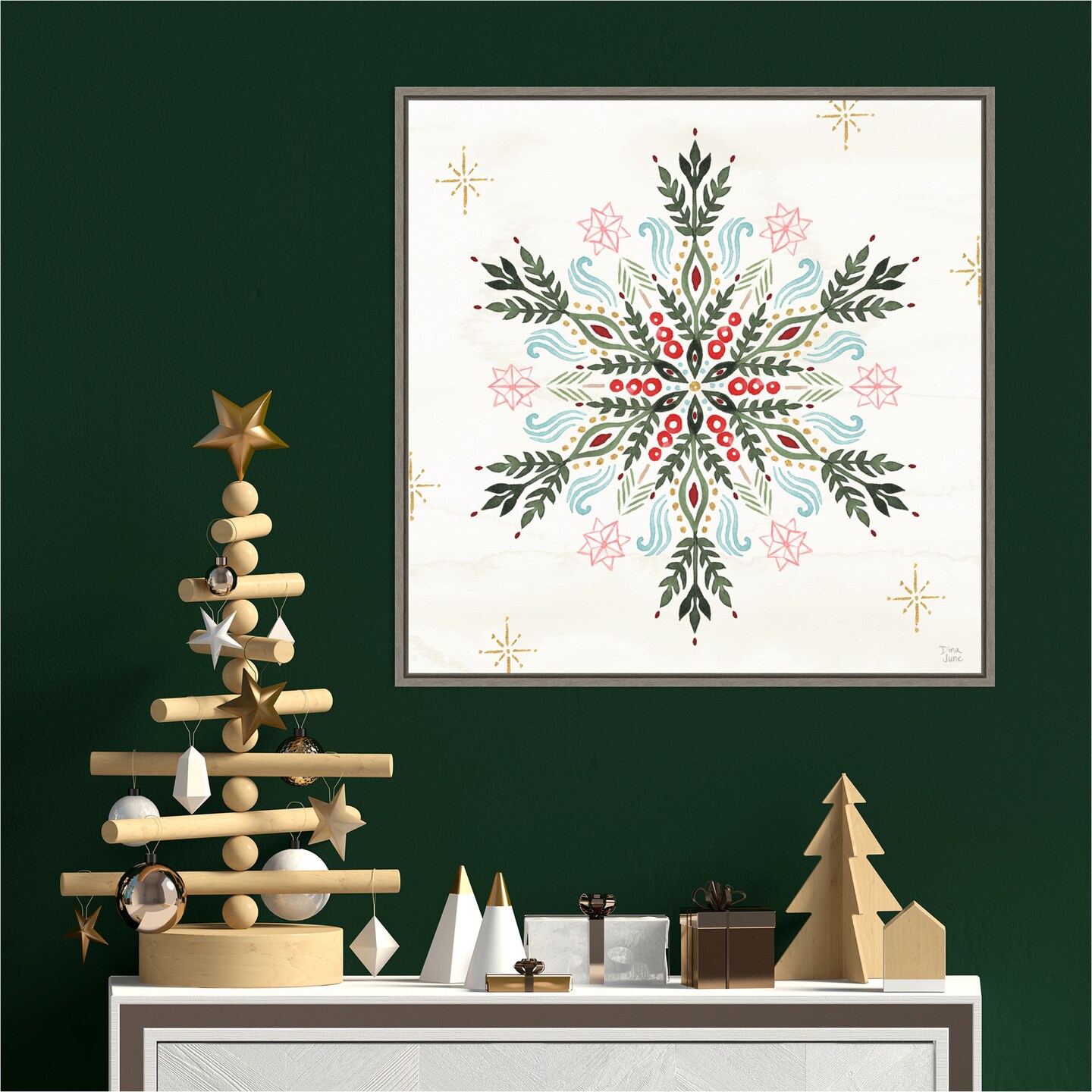 Winter Moment XI by Dina June 22-in. W x 22-in. H. Canvas Wall Art Print Framed in Grey