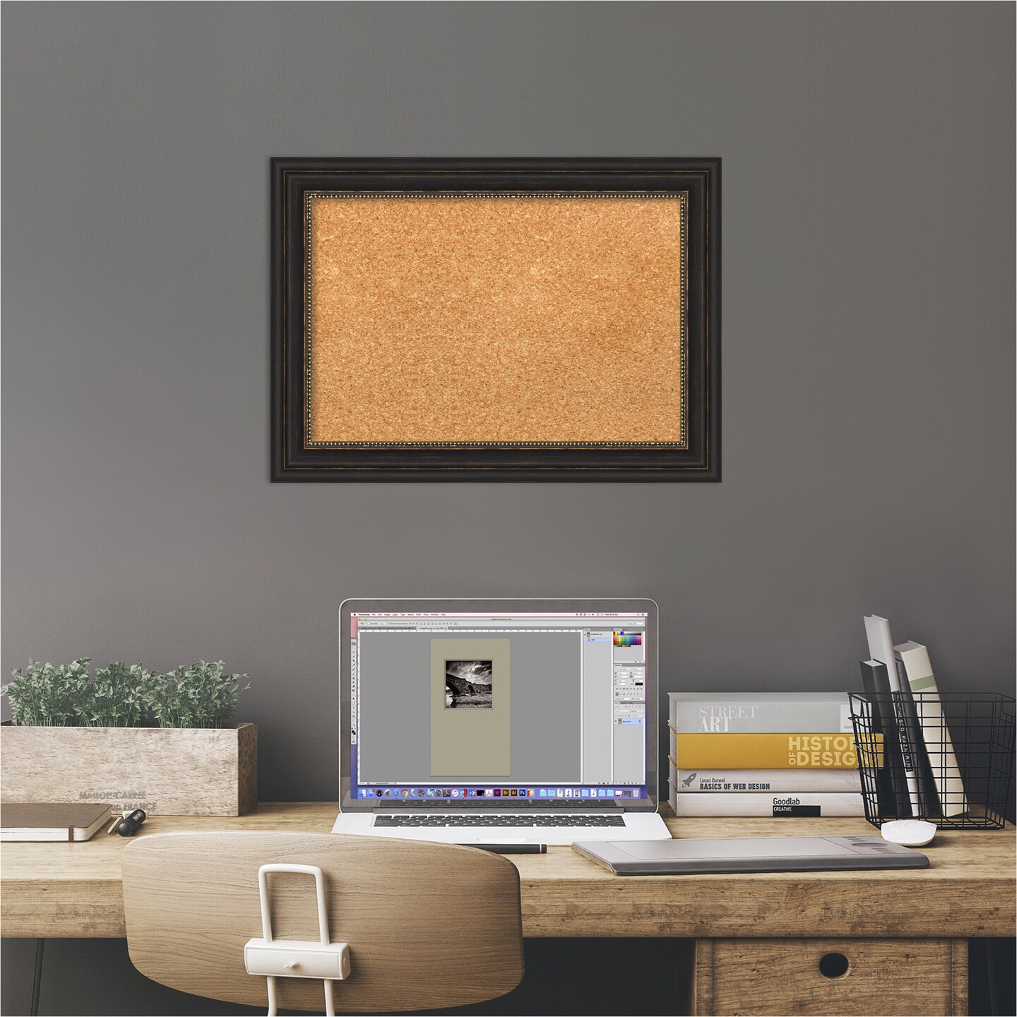 Cork Board, Accent Bronze Narrow Frame - Bulletin Board, Organization Board, Pin Board