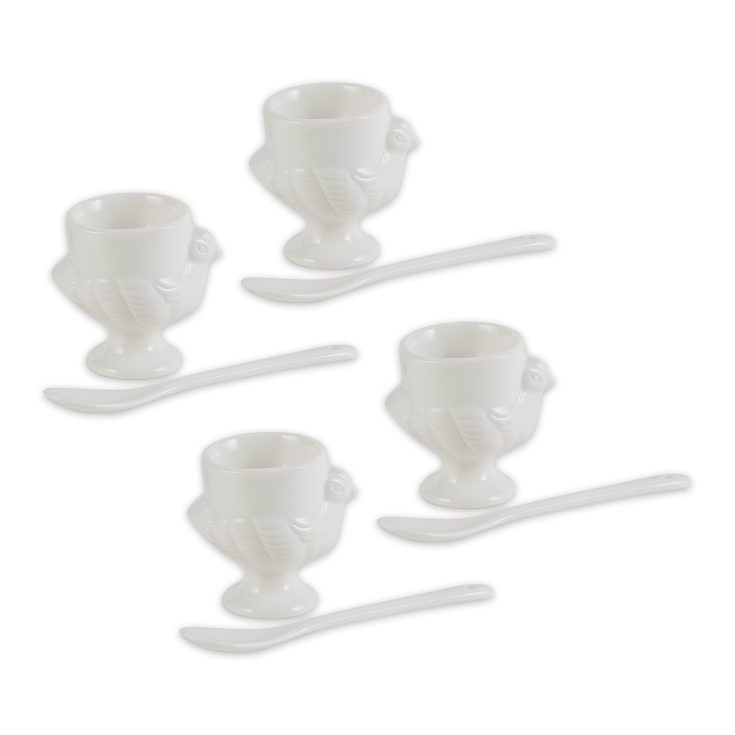 RSVP Intl Porcelain Egg Cups &#x26; Spoons - Set Of 8 (4C + 4Sp)