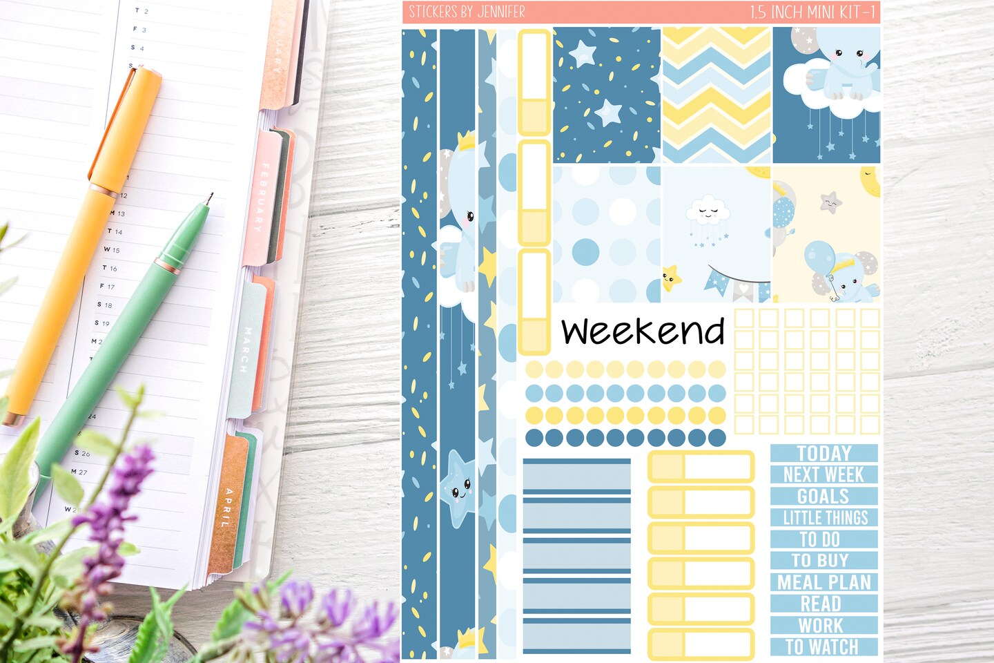 Baby Elephant Planner Sticker Kit (for 7x9 vertical planners)… Michaels