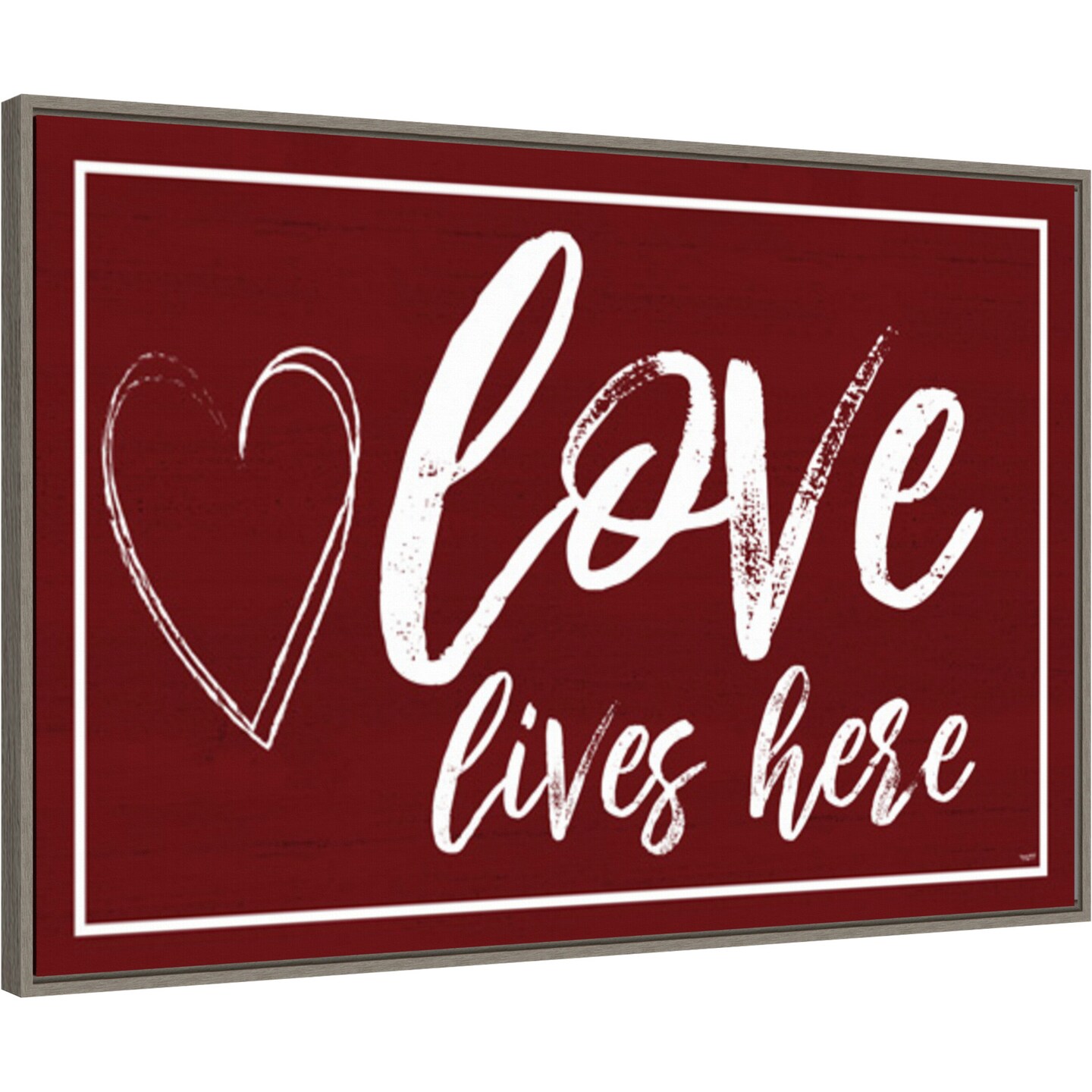 Valentines Sentiment V Love Lives Here by Tara Reed 33-in. W x 23-in. H. Canvas Wall Art Print Framed in Grey