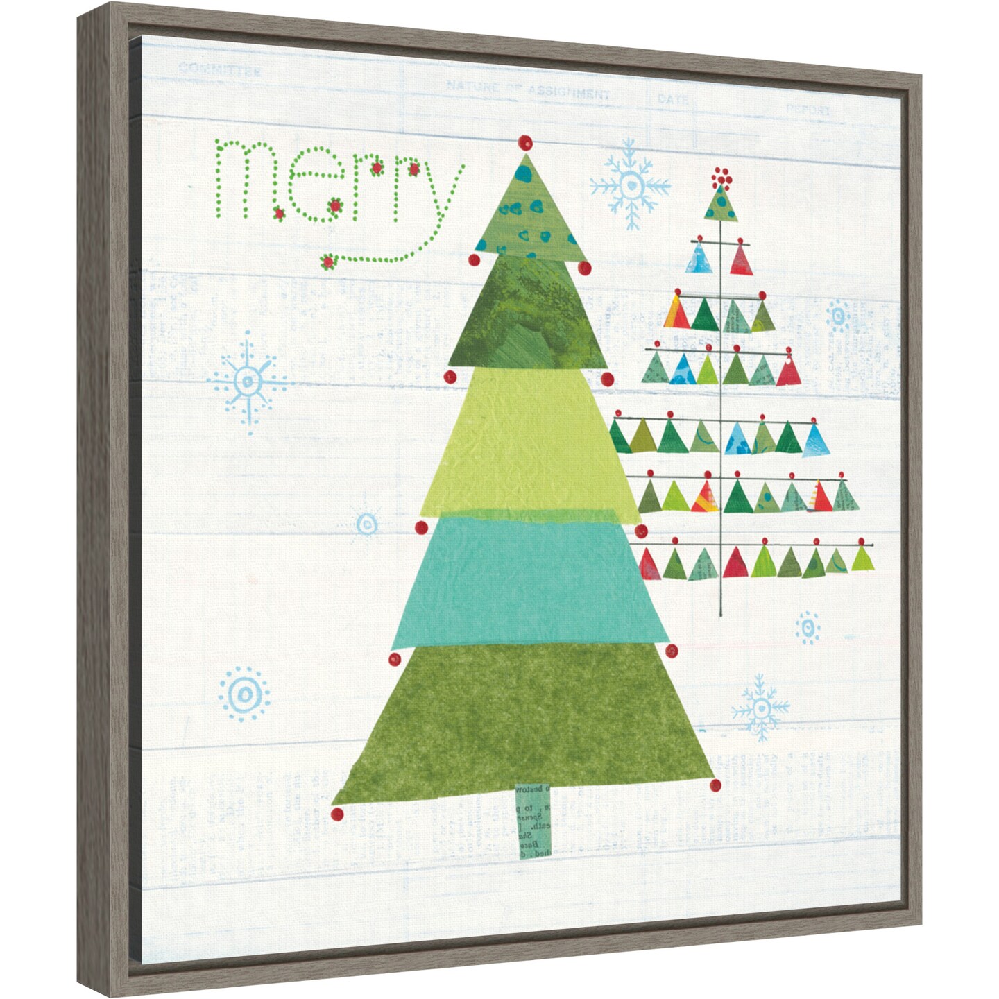 Christmas Patchwork I (Tree) by Courtney Prahl 16-in. W x 16-in. H. Canvas Wall Art Print Framed in Grey