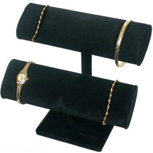 2 Tier Black Velvet T-Bar Bracelet Watch Jewelry Display Stand