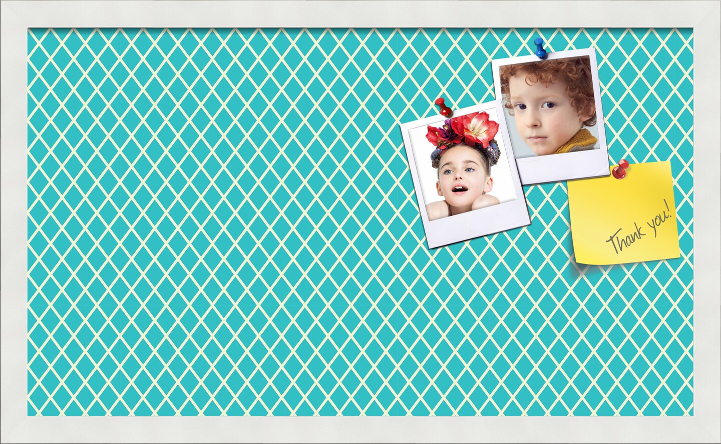 PinPix Custom Bulletin Board Neon Blue Diamond Poster Board Has a Fabric Style Canvas Finish, Framed in Satin White Frame, by ArtToFrames (PinPix-350)