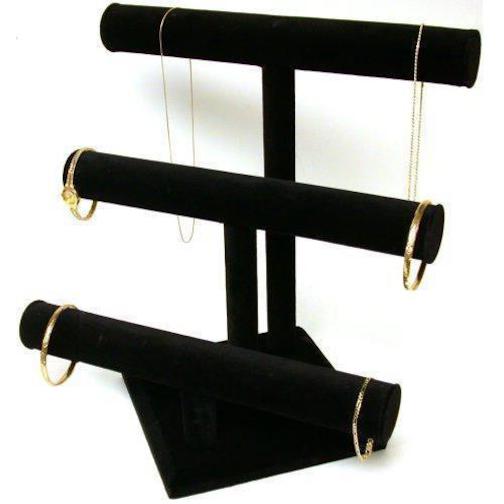 3 Tier Black Velvet T-Bar Bracelet &#x26; Necklace Jewelry Display Stands