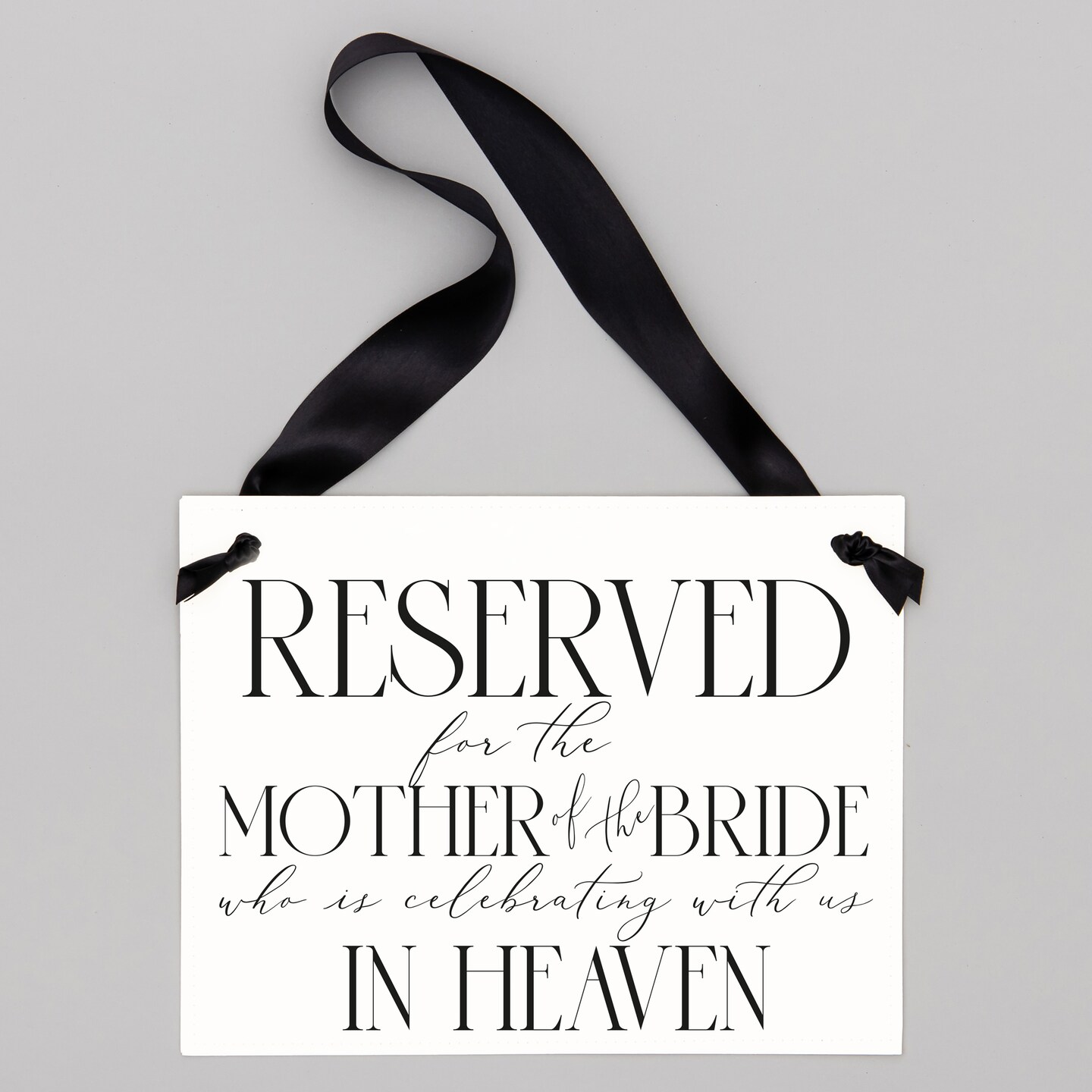 Ritzy Rose Mother of the Bride Memorial Sign - Black on 11x8in White Linen Cardstock with Black Ribbon