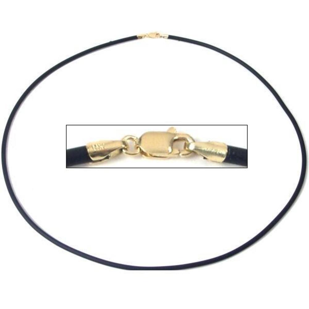 Black Rubber Cord Necklace Jewelry 14K Gold Clasp 16&#x22;