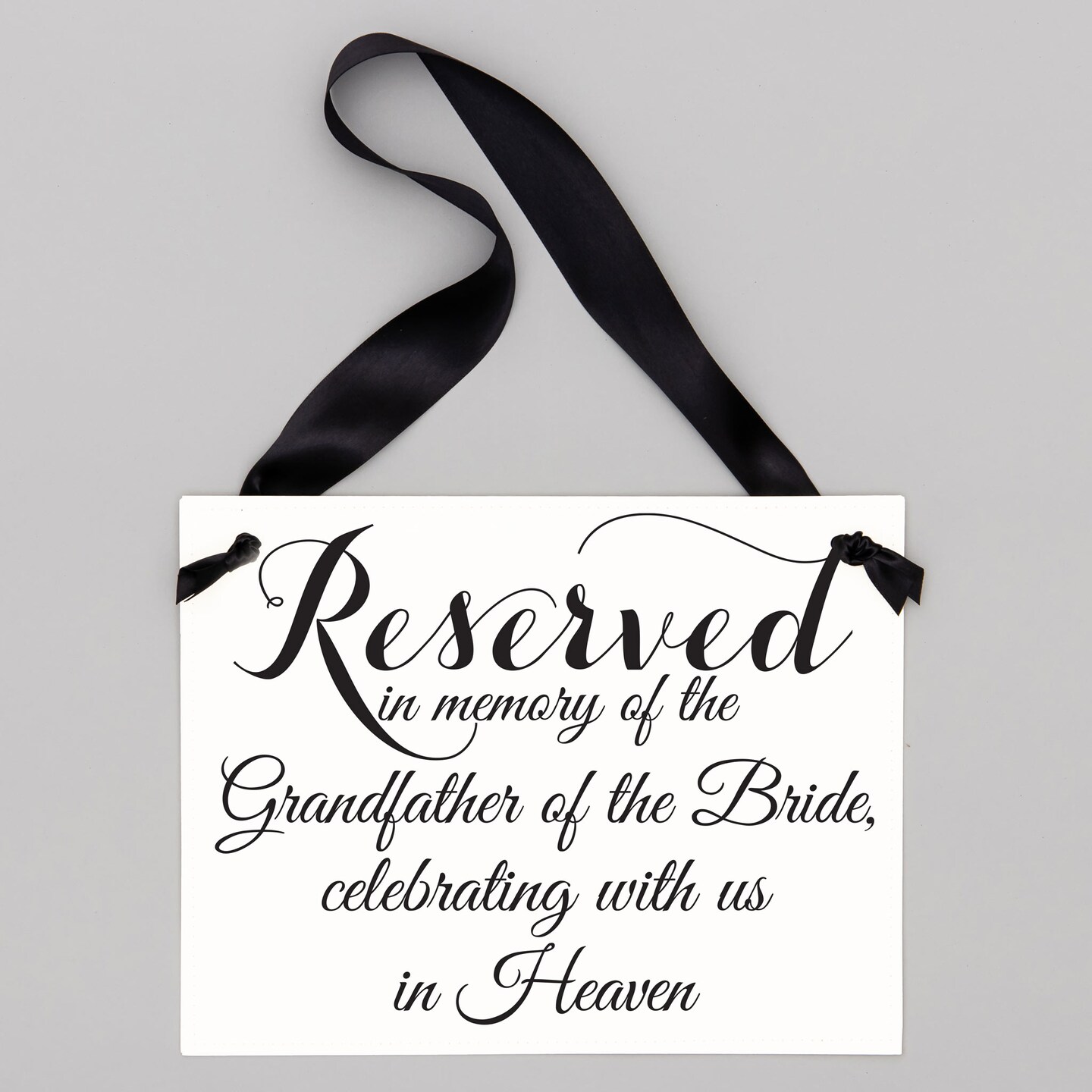 Ritzy Rose Grandfather of the Bride Memorial Sign - Black on 11x8in White Linen Cardstock with Black Ribbon