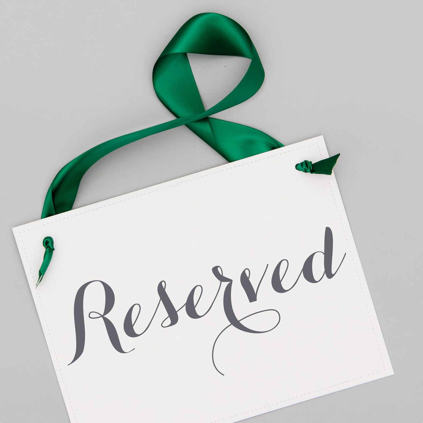 Ritzy Rose 2 Reserved Signs - Slate on 11x8in white Linen Cardstock with emerald green Ribbon