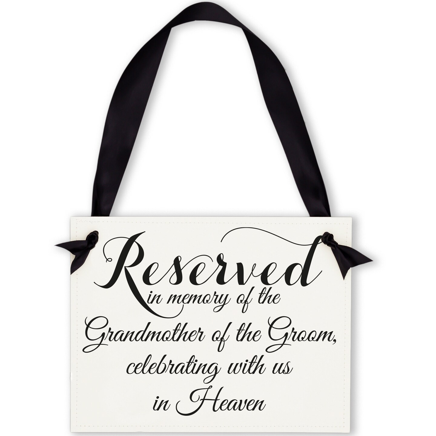 Ritzy Rose Grandmother of the Groom Memorial Sign - Black on 11x8in White Linen Cardstock with Black Ribbon