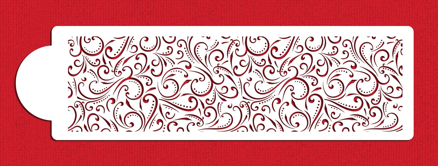 Swirls and Dots All Over Print Cake Stencil Side | C1041 by Designer Stencils | Cake Decorating Tools | Baking Stencils for Royal Icing, Airbrush, Dusting Powder | Reusable Plastic Food Grade Stencil for Cakes | Easy to Use & Clean Cake Stencil