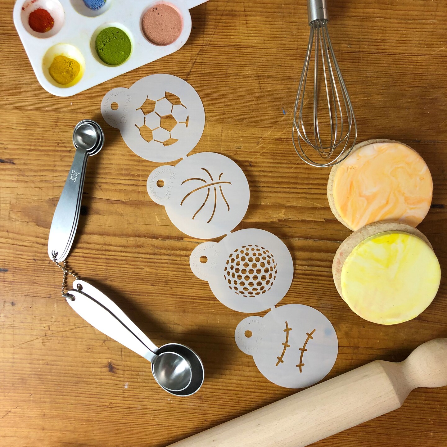 Small Sports Ball Cookie Stencils: Basketball, Golf, Soccer, Baseball | C219 by Designer Stencils | Cookie Decorating Tools | Baking Stencils for Royal Icing, Airbrush, Dusting Powder | Reusable Food Grade Stencil for Cookies | Easy to Use &#x26; Clean