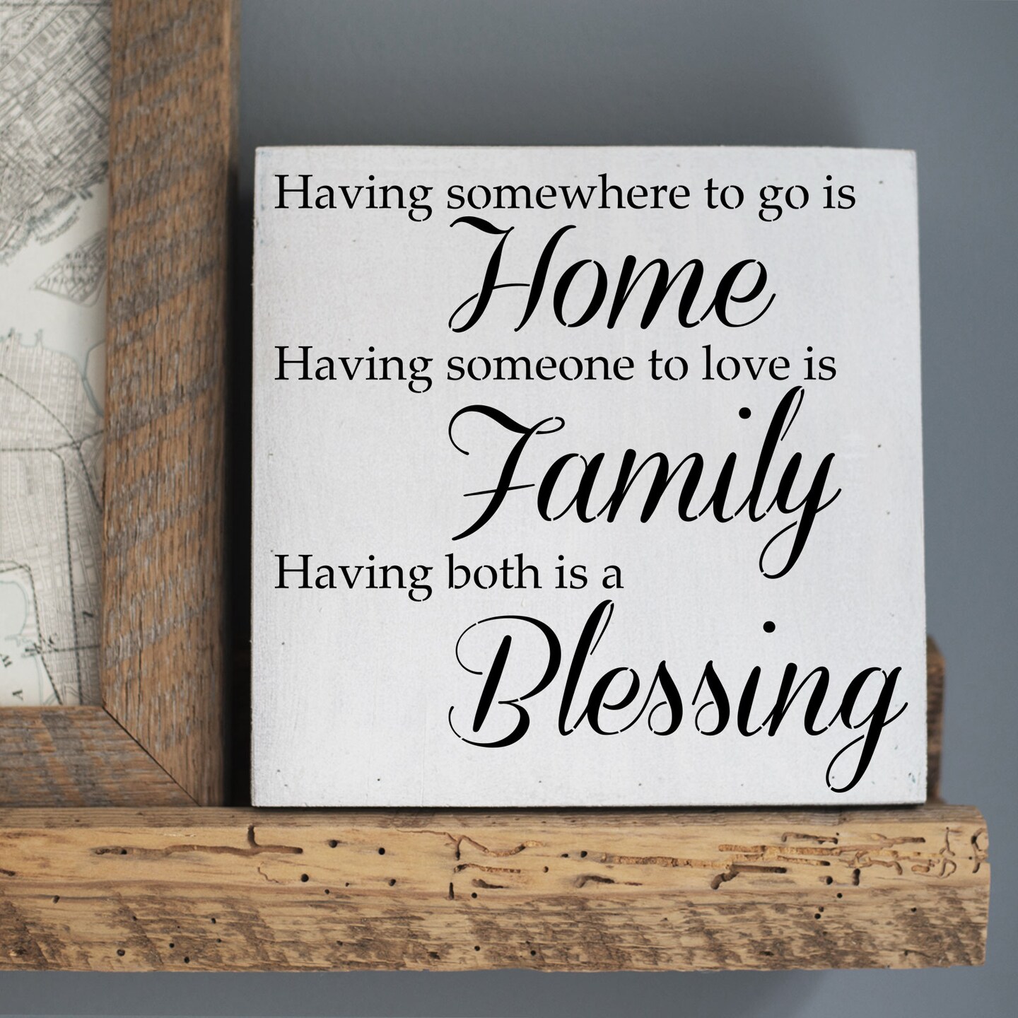 Home, Family, Blessing Embossing 12 x 12 Stencil | FS089 by Designer Stencils | Word &#x26; Phrase Stencils | Reusable Stencils for Painting on Wood, Wall, Tile, Canvas, Paper, Fabric, Furniture, Floor | Reusable Stencil for Home Makeover