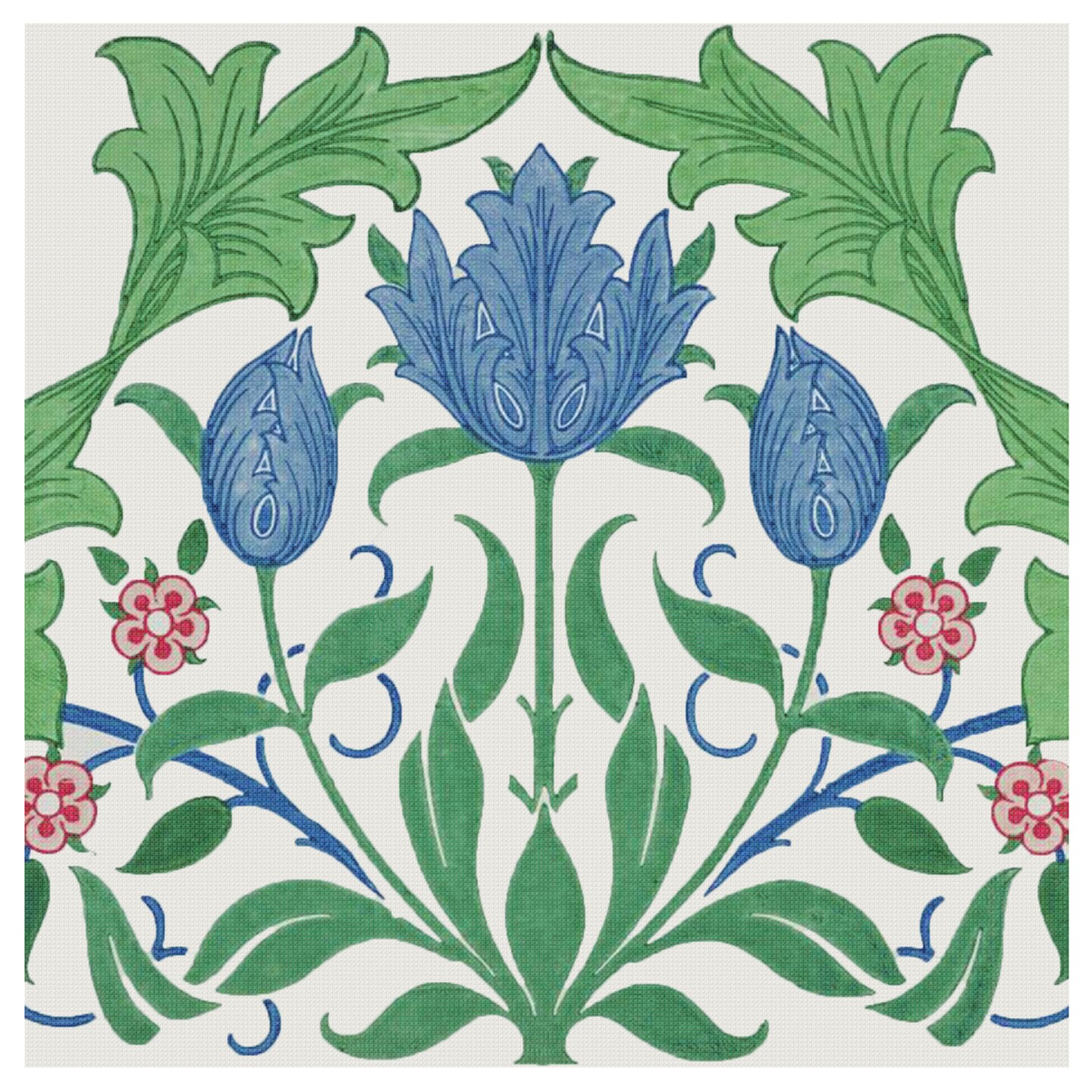 New William Morris Colorful Tulips Design Counted Cross Stitch Pattern