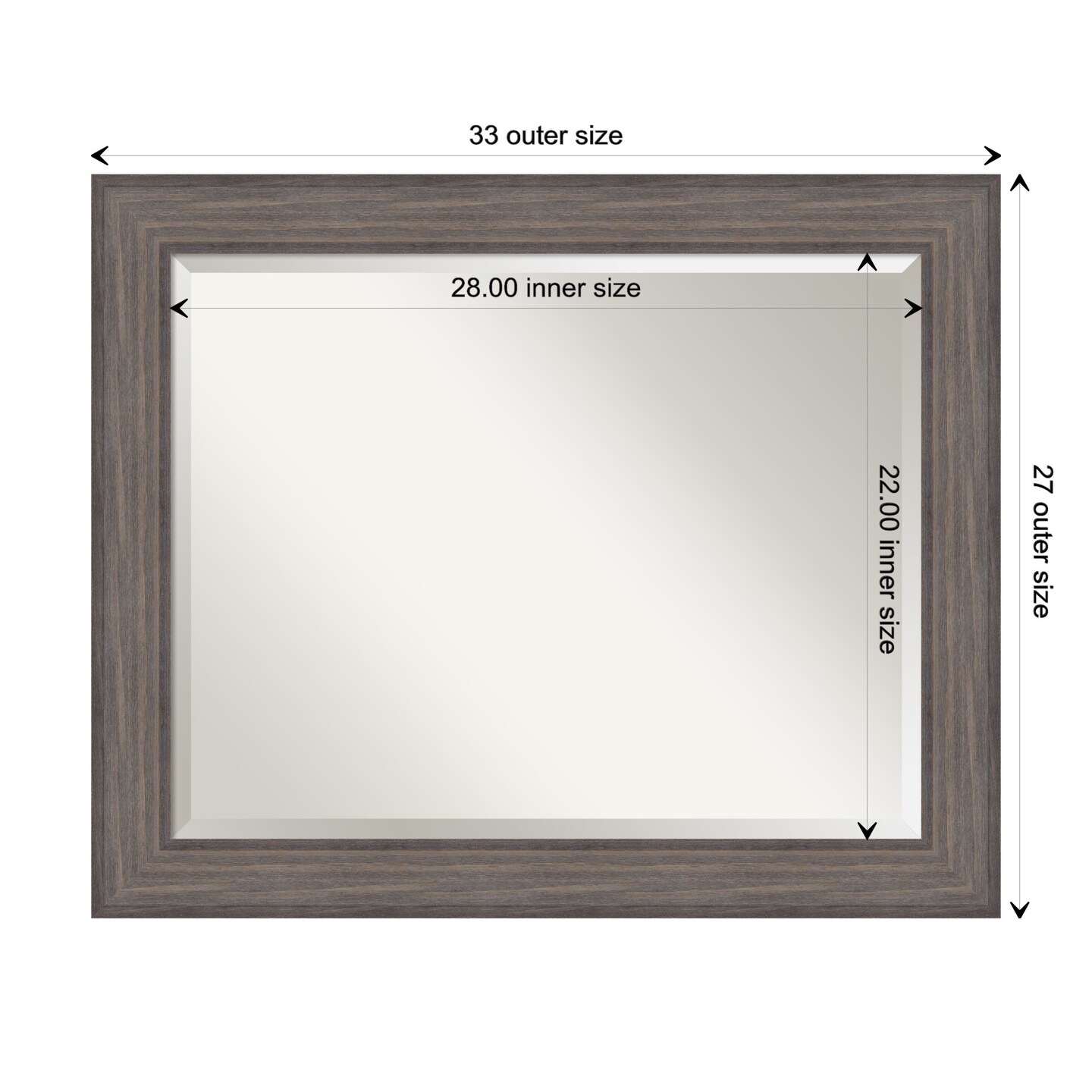 Beveled Wood Bathroom Wall Mirror, Country Barnwood Frame
