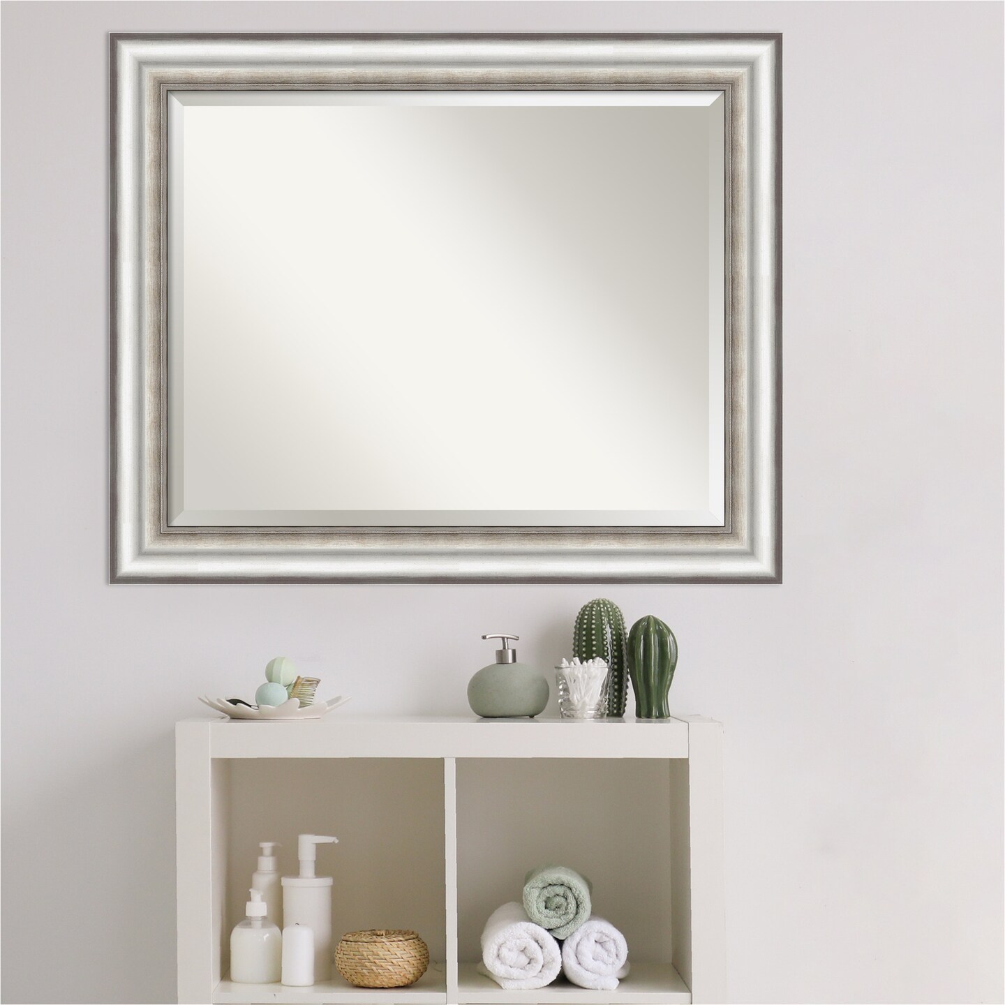 Beveled Bathroom Wall Mirror, Salon Silver Frame