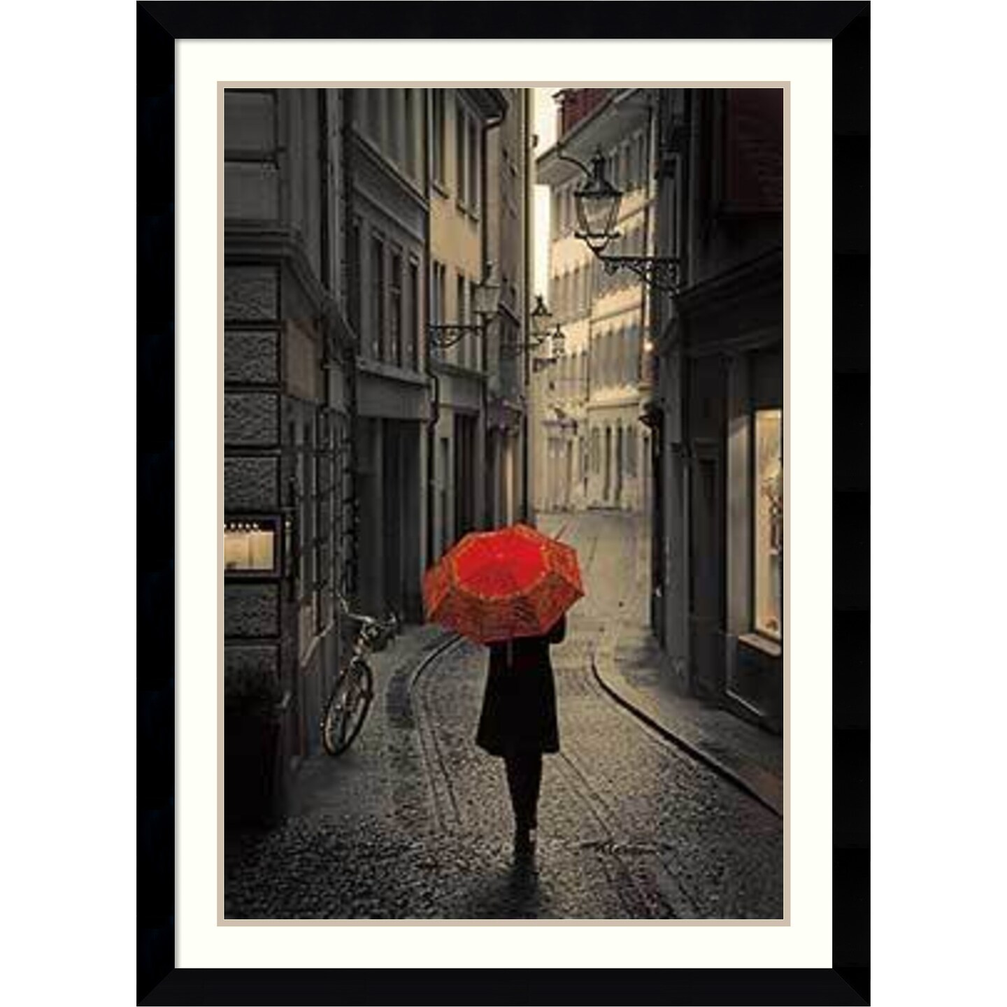 Red Rain by Stefano Corso Wood Framed Wall Art Print 31 in. W x 43