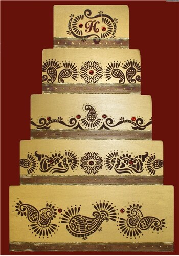 Five Tier Mehndi Cake Cake Stencils Set | C388 by Designer Stencils | Cake Decorating Tools | Baking Stencils for Royal Icing, Airbrush, Dusting Powder | Reusable Plastic Food Grade Stencil for Cakes | Easy to Use & Clean Cake Stencil