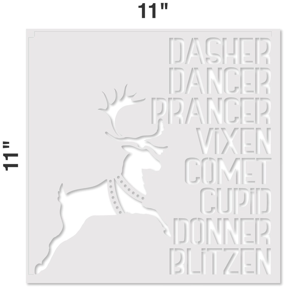 Santa&#x27;s Reindeer Embossing 12 x 12 Stencil | FS086 by Designer Stencils | Word &#x26; Phrase Stencils | Reusable Stencils for Painting on Wood, Wall, Tile, Canvas, Paper, Fabric, Furniture, Floor | Reusable Stencil for Home Makeover | Easy to Use &#x26; Clean