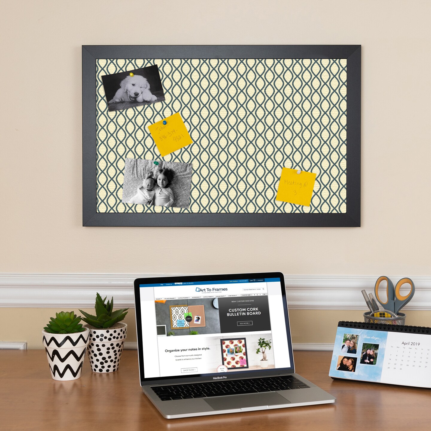 PinPix Custom Bulletin Board Yellow And Blue Waves Poster Board Has a Fabric Style Canvas Finish, Framed in Satin Black, by ArtToFrames (PinPix-321)