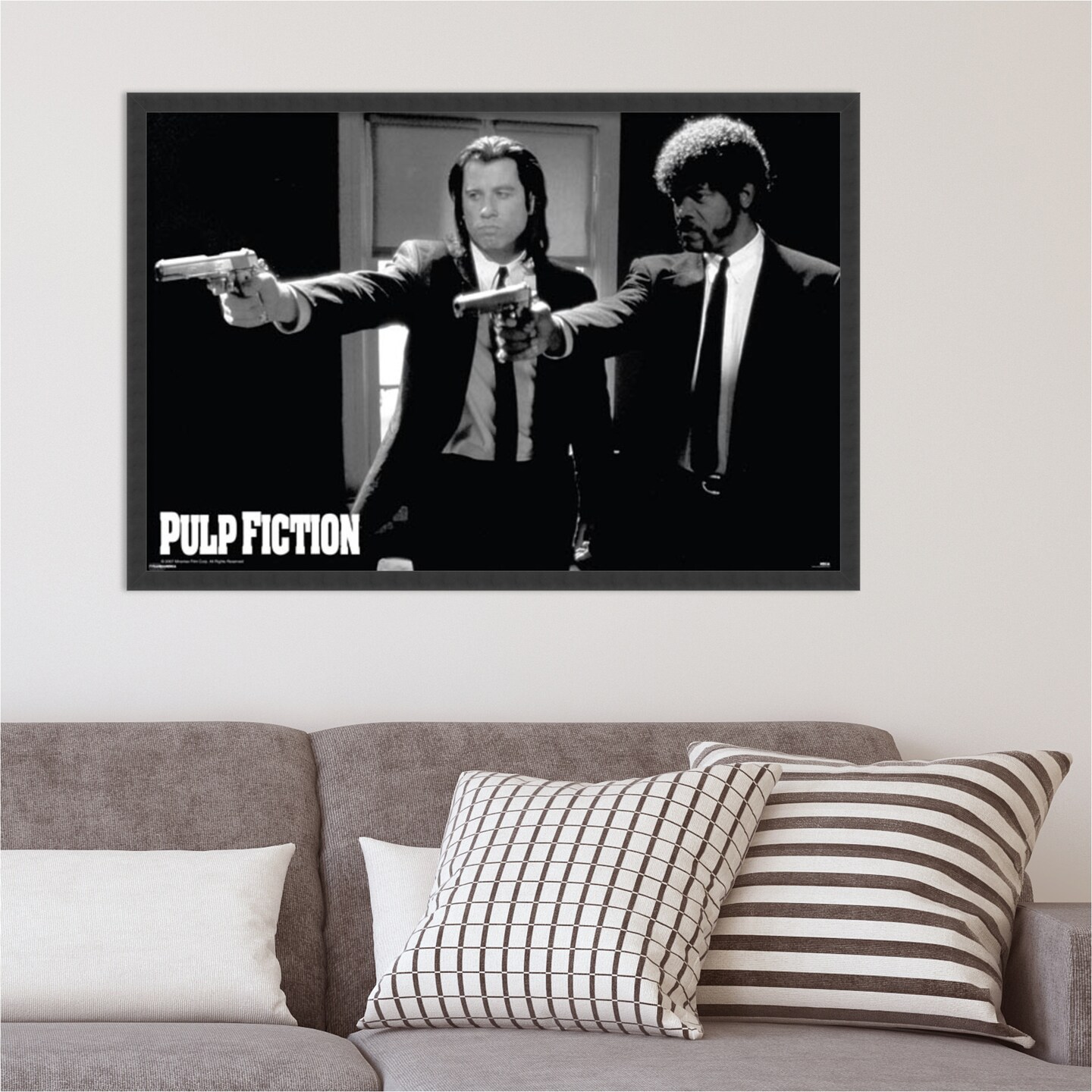 Amanti Art Pulp Fiction Duo Guns Framed Wall Art Print (37 in. W x 25 in. H), Simply Satin Black Frame