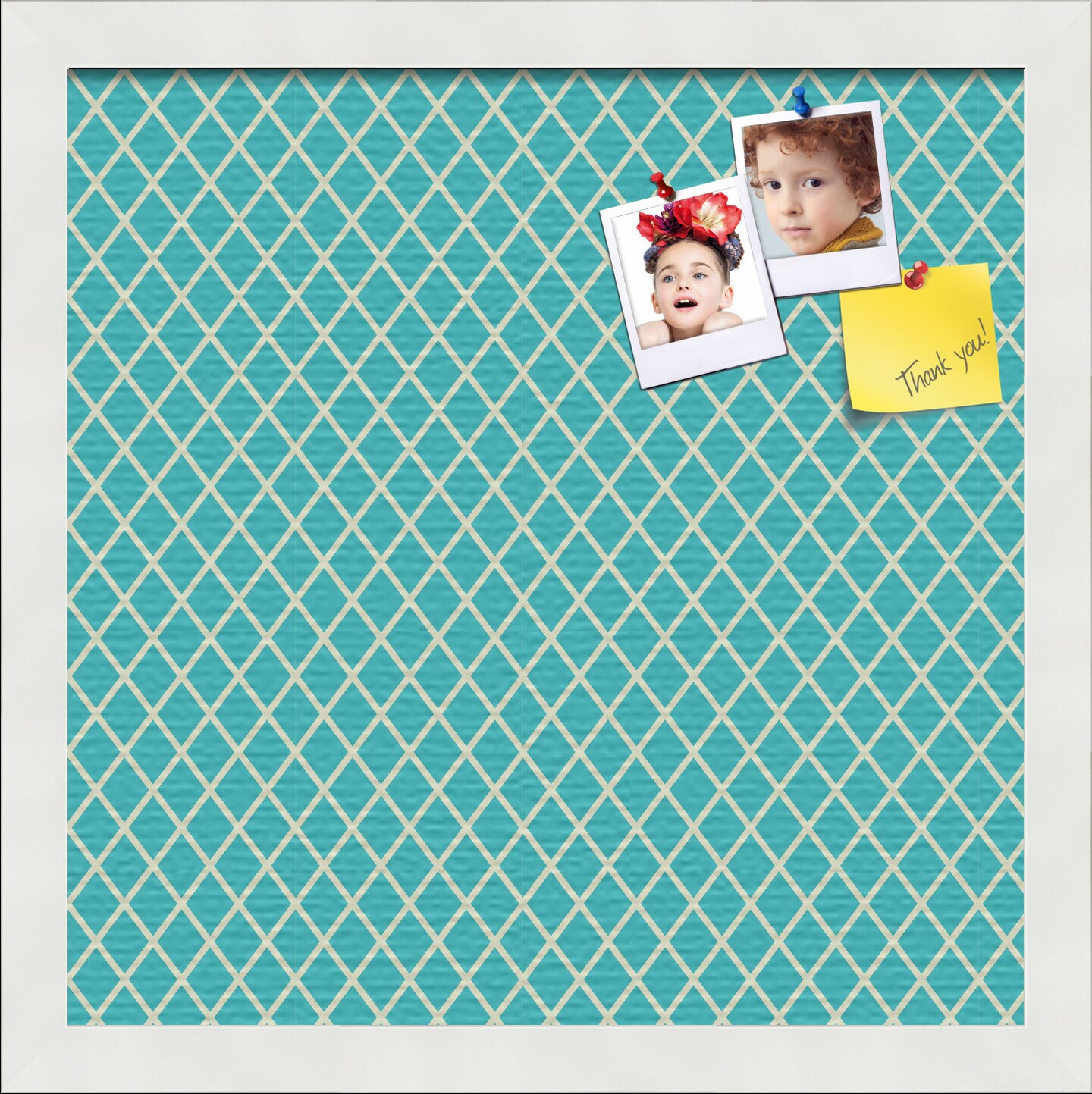 PinPix Custom Bulletin Board Neon Blue Diamond Poster Board Has a Fabric Style Canvas Finish, Framed in Satin White Frame, by ArtToFrames (PinPix-350)