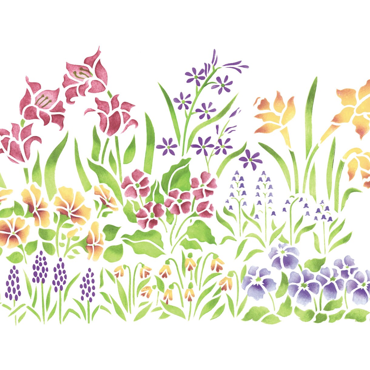 Large Mixed Flower Garden Wall Stencil | 182A by Designer Stencils |