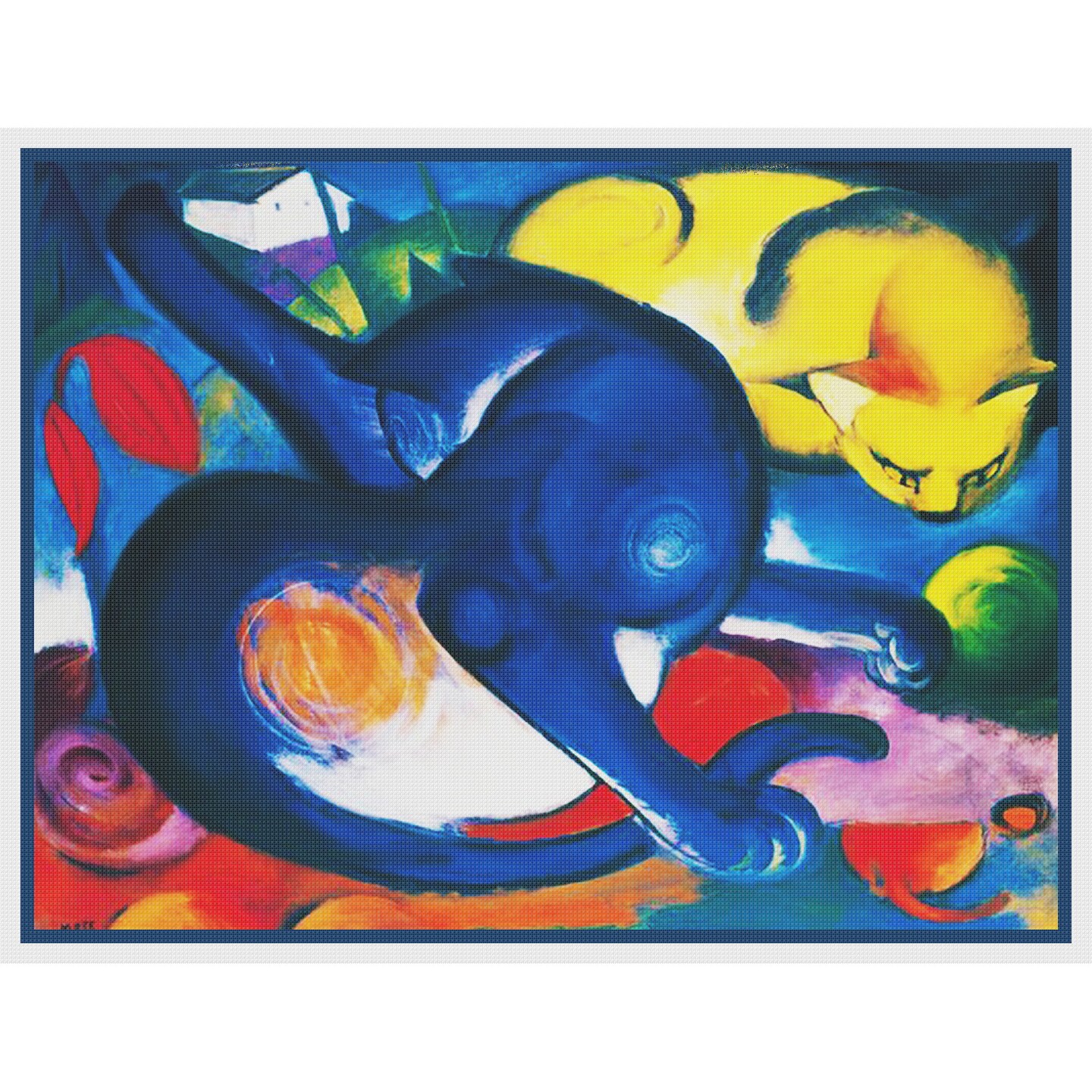 2 Vivid Cats by Expressionist Artist Franz Marc Counted Cross Stitch Pattern