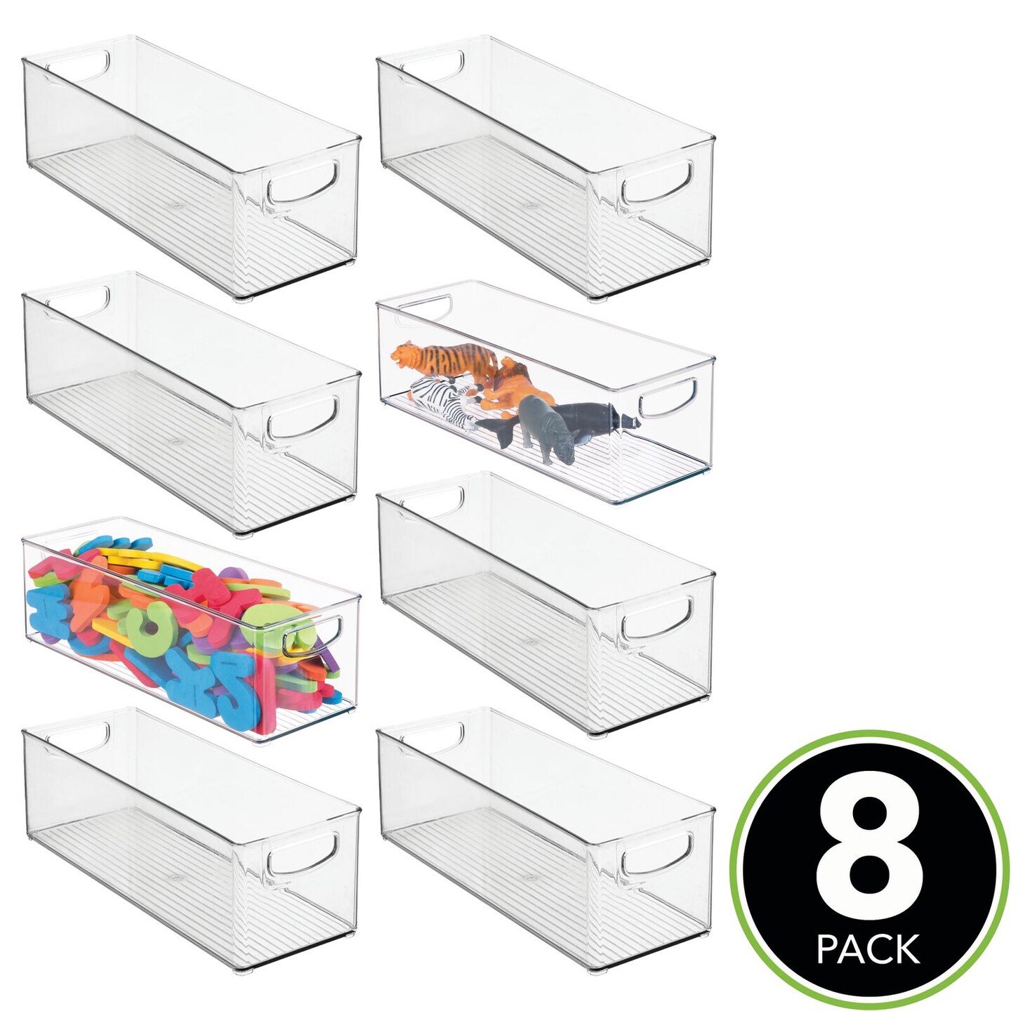 mDesign Plastic Kid Toy Box Storage Organizer Bin with Handles 8 Pack Clear Kids Storage