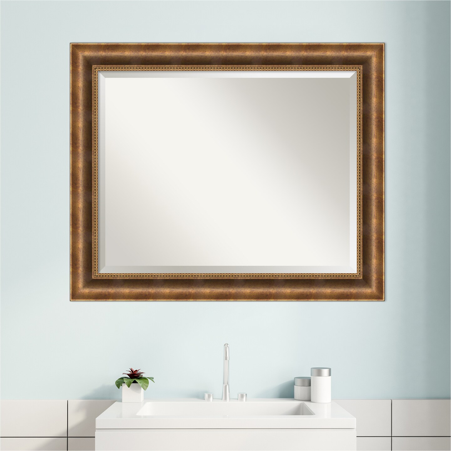 Beveled Bathroom Wall Mirror, Manhattan Frame