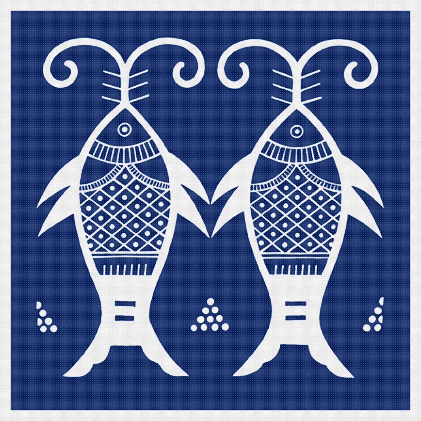 Asian Indigo 2 Fish Folk Art Design *2 DMC Colors* Counted Cross Stitch Pattern